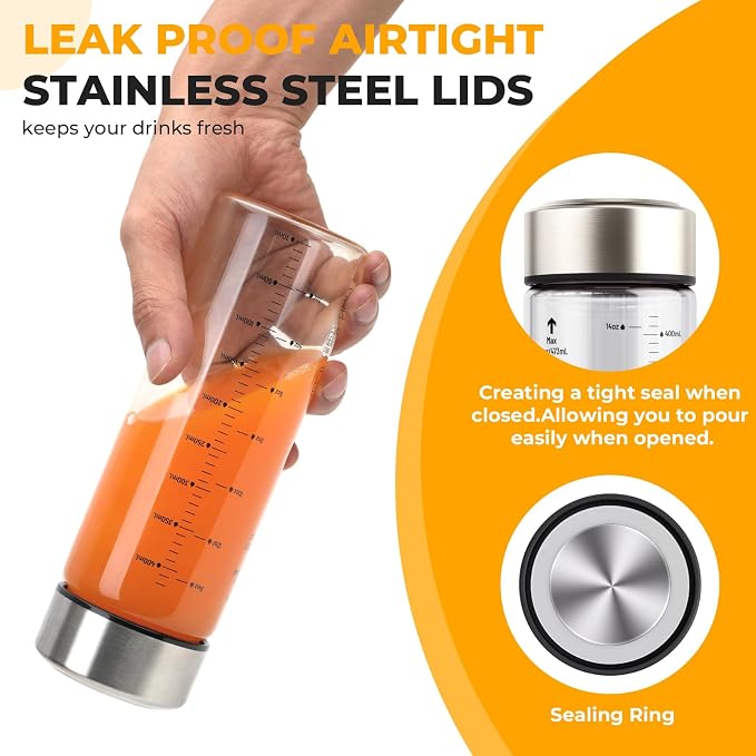 Sursip Wide Mouth Borosilicate Glass Juice Bottles 12oz 4 Pack - Image 5