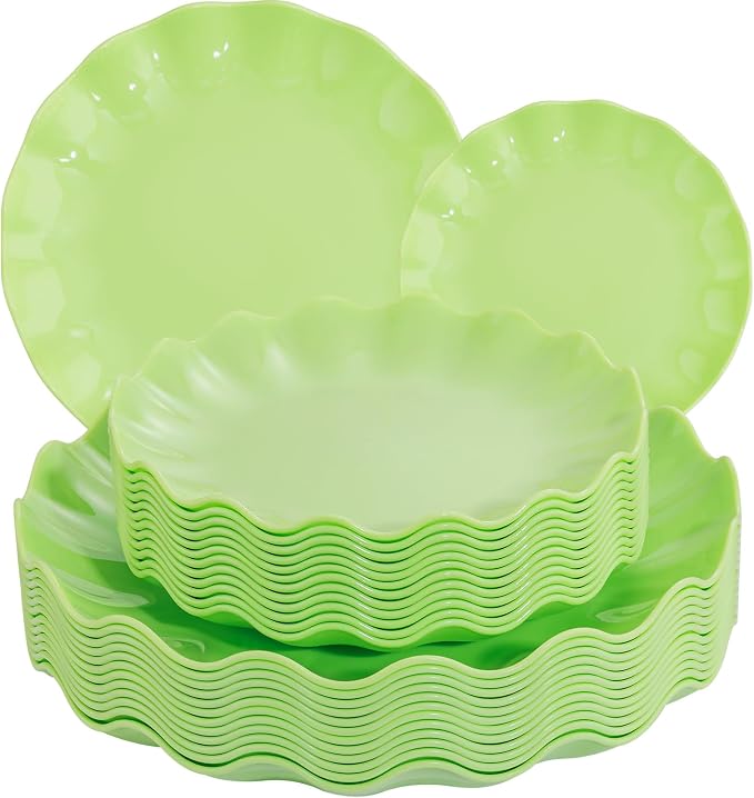 LIYH 24Pcs Sage Green Unbreakable Plastic Plates by LIYHLoveinyourheart
