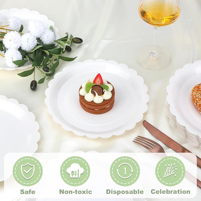 52 Pcs White Paper Plates 7 Inch Scalloped Dessert Plates - Image 5