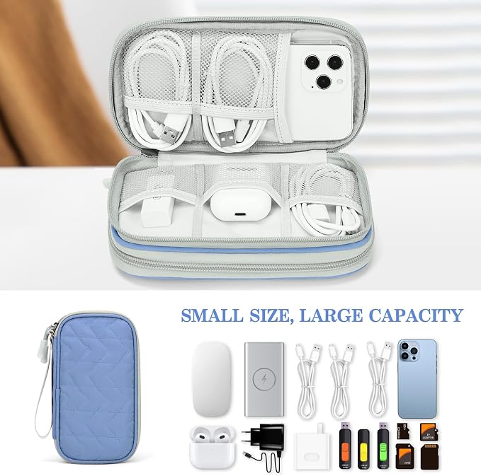 FYY Electronic Organizer, Travel Tech Pouch, Cable Organizer Blue Quilted | - Image 6