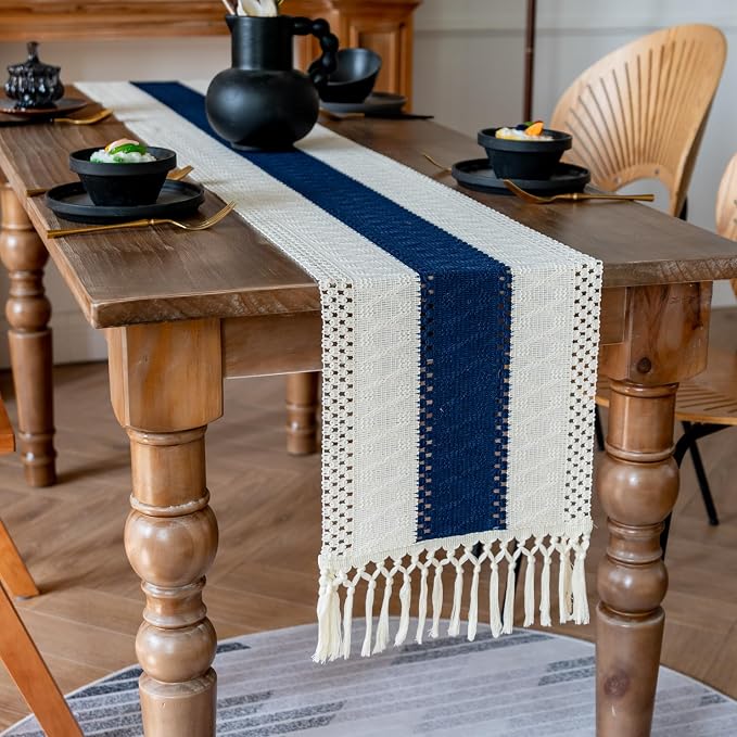 EMMTEEY Boho Table Runner with Tassels 108 Inches Long, Scratch & Heat Resistant - Image 4