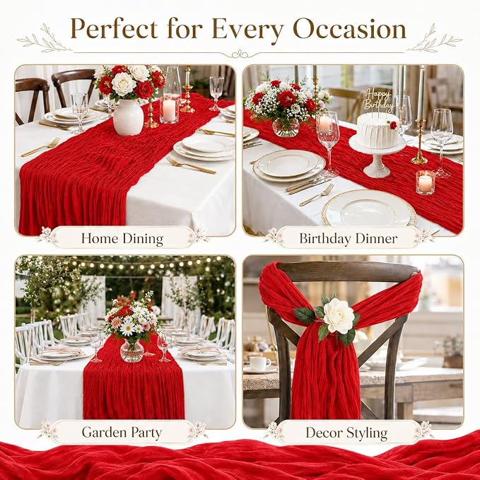 10 Pack Red Cheesecloth Table Runner 22 x 120 Inch Long Gauze Table Runner | - Image 8