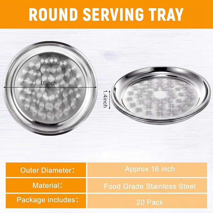 20 Pack Stainless Steel Round Serving Tray - Image 2