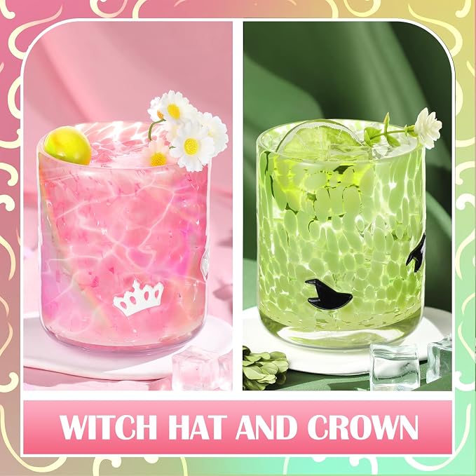 SiliFine 2 Pcs Witch Princess Icon Juice Glasses - 14oz Green Pink Stemless - Image 6