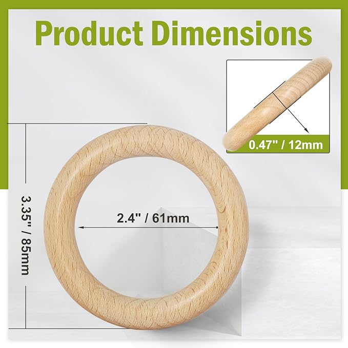 FoDau770 5pcs Natural Beech Wooden Rings, Unfinished Solid Wood Rings Heavy - Image 4