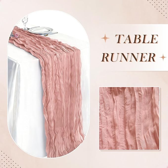 3 Pack Dusty Pink Cheesecloth Table Runner 21 x 120 Inch Boho Gauze Sheer Table - Image 6