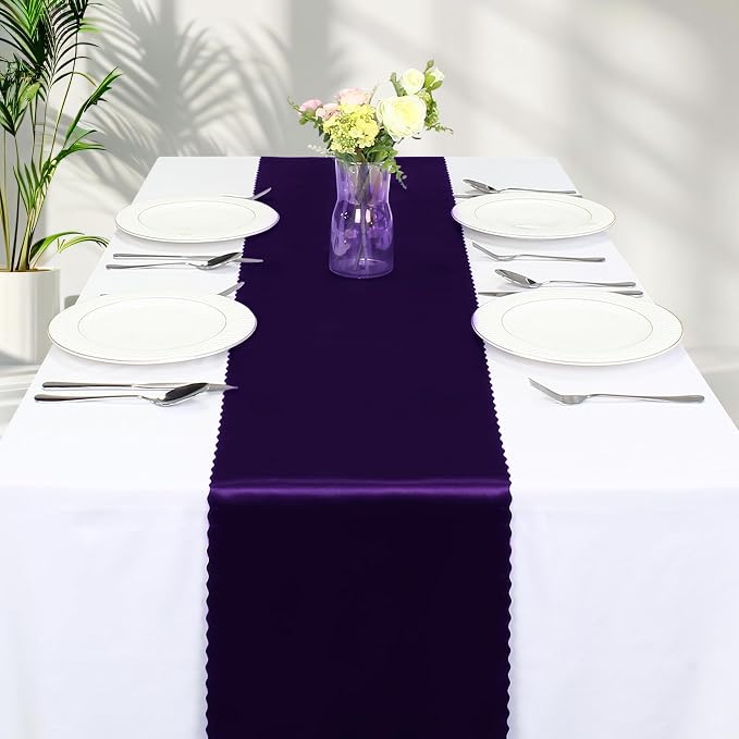 VACVELT Purple Satin Table Runners, 12x72 Inch, 2 Pack, Scalloped Edge | Silky - Image 8