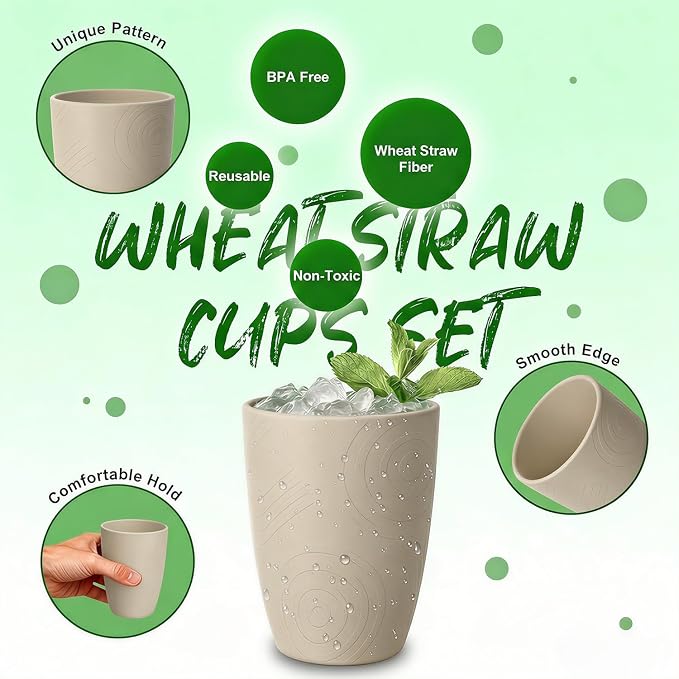 Unbreakable Wheat Straw Cups, Alternative to Plastic Cups Set 6 PCS, 16 OZ - Image 3