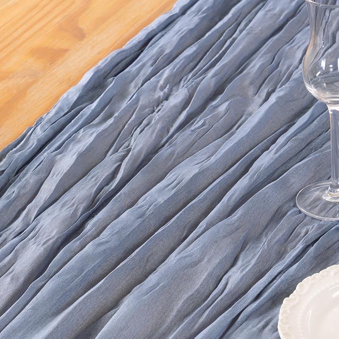 DeZerlor Dusty Blue Cheesecloth Table Runners 4 Pack Summer Boho Runners | - Image 6