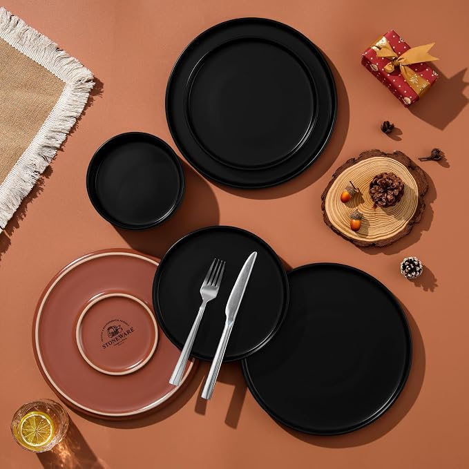 LIANYU 24 Piece Dinnerware Set for 8, Modern Style Stoneware Dinnerware Set | - Image 8