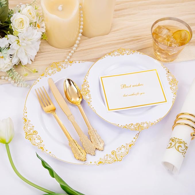 210 Pcs White Gold Plates for Party | White Party Plates Set for 30 Guests - Image 6
