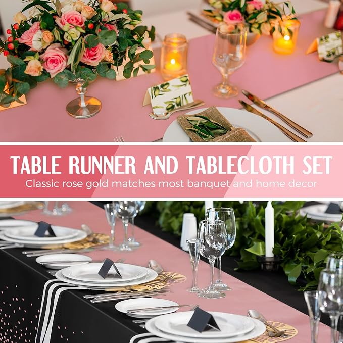 8 Pack Black and Rose Gold Disposable Plastic Tablecloths and Satin Table - Image 5