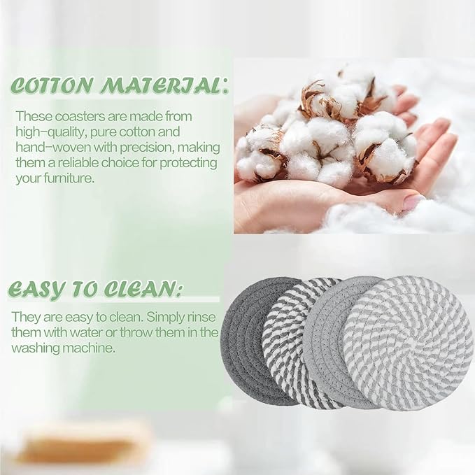 4.8 inch Drink Coasters Set of 4, Cotton Woven Coasters - Image 4