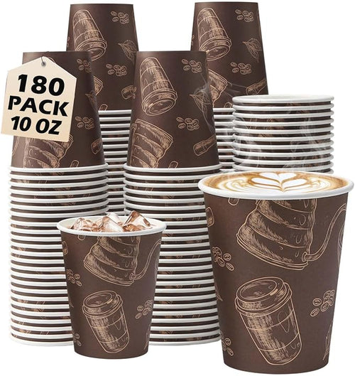 10 oz 180 Pack Disposable Paper Coffee Cups Hot/Cold Drinking Cups | Brown by Huifany
