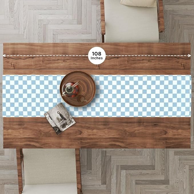 Folkulture Summer Table Runner 90 Inches Long | Blue Checkered | Table Runner - Image 2