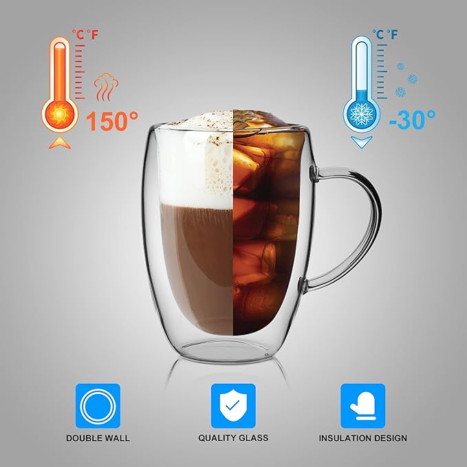 LIBWYS 6 Pack Double Walled Coffee Cups Glasses Mug 12oz Borosilicate Glass | - Image 6
