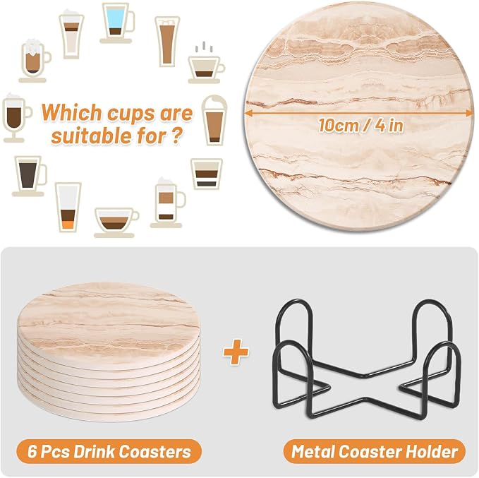 Acejoz Drink Coasters Set of 6, Absorbent Coaster - Image 3
