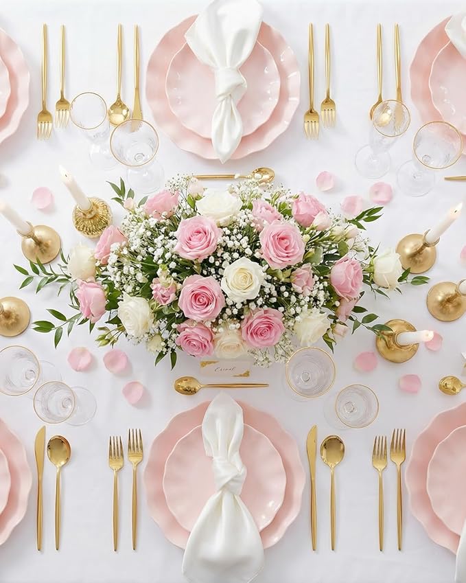 LIYH 24 Pcs Pink Plastic Plates Reusable, Light Weight Daisy Wavy Plate Parties - Image 5