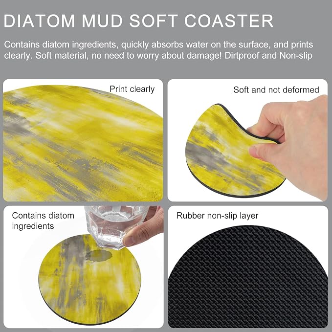 Vintage Yellow Coasters Set of 6, Absorbent Coasters - Image 9