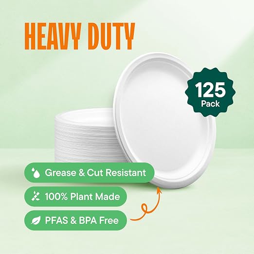 100% Compostable Paper Plates, Heavy Duty Disposable Plates 9 Inch Plates - Image 2