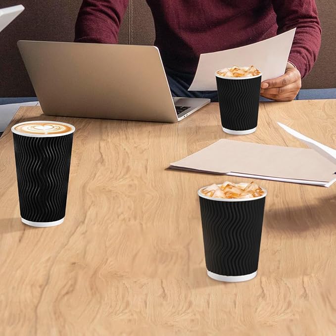 Lamosi 12 oz Disposable Coffee Cups 120 Pack Insulated Corrugated Paper Cup | - Image 7