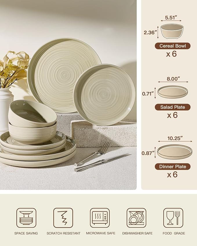 Stoneware Dinnerware Set for 6, Chip & Scratch Resistant, Microwave & - Image 7