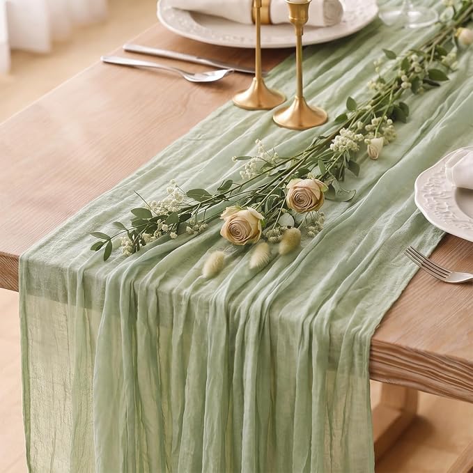 1 Pack Sage Green Cheesecloth Table Runner 120 Inch Boho Wedding Decor | by Fixwal