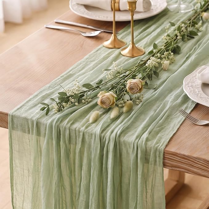 10 Pack Sage Green Cheesecloth Table Runner 120 Inch Boho Wedding Decor | by Fixwal