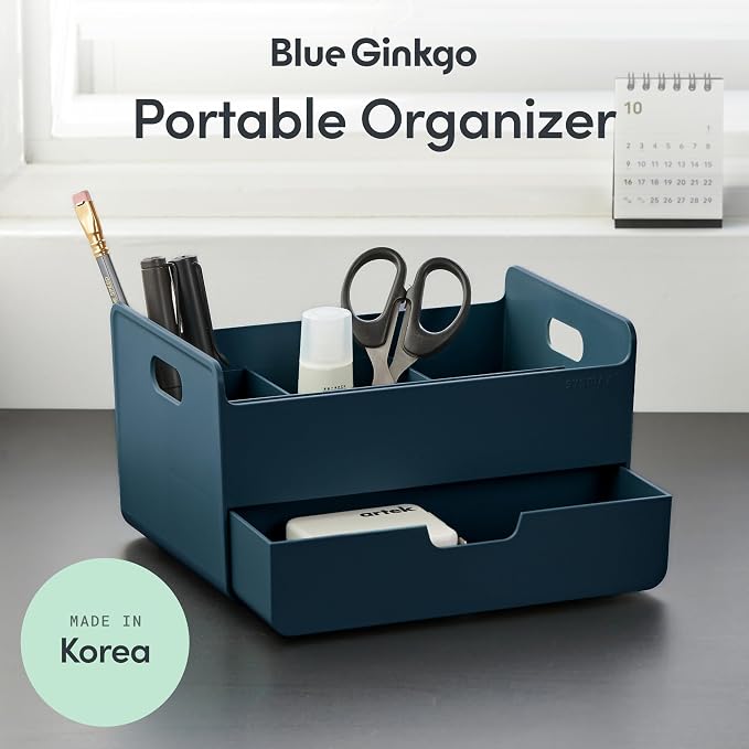 BLUE GINKGO Portable Desk Organizer, Made in Korea | 3 Compartments. Half - Image 2