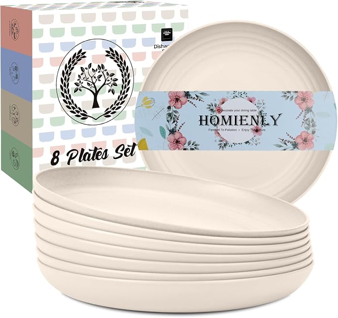 Plastic Dinner Plates, Wheat Straw Plates 11 Inch, Lightweight Unbreakable by HOMIENLY