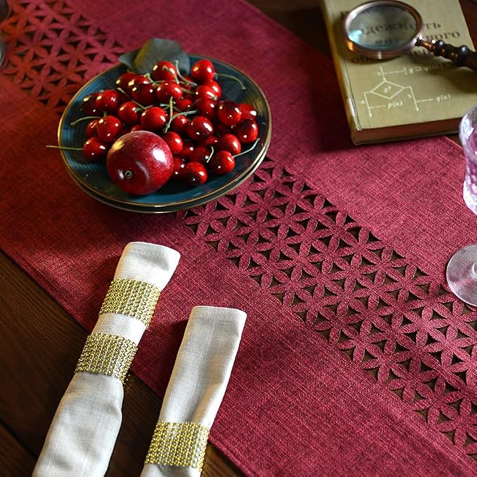 ARTABLE Burgundy Rectangle Fabric Table Runner Finished Edge 16 x 48 Inch | - Image 5