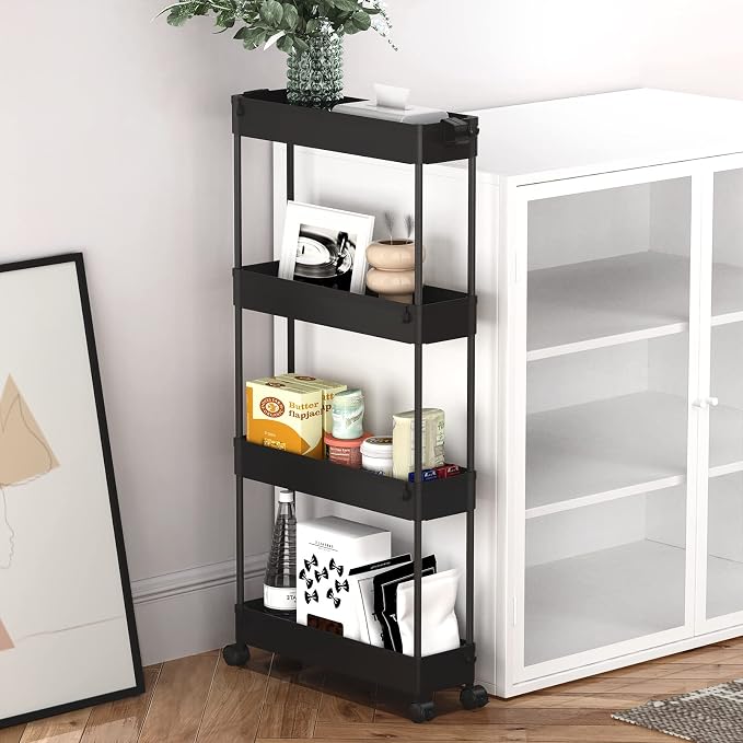 Slim Storage Cart 4 Tier, Bathroom Organizer Rolling Utility, Mobile Shelving - Image 6