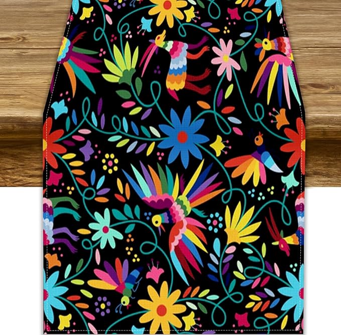 YCness Mexican Fiesta Table Runner Abstract Pattern Cinco De Mayo Dia De Los by YCness