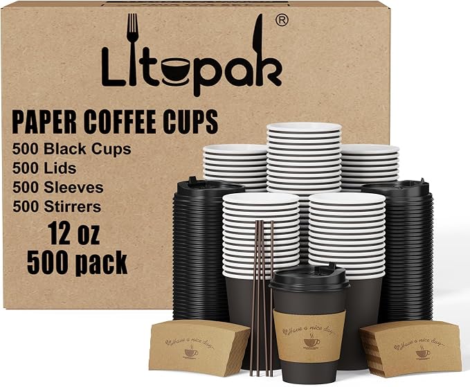 LITOPAK 500 Pack 12 oz Disposable Coffee Cups, Including cups, suitable by LITOPAK
