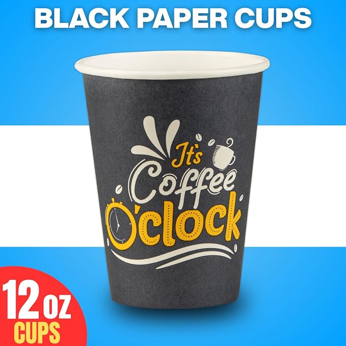 Disposable Coffee Cups, To Go Paper Hot Cups, Coffee O'Clock Design - Image 5