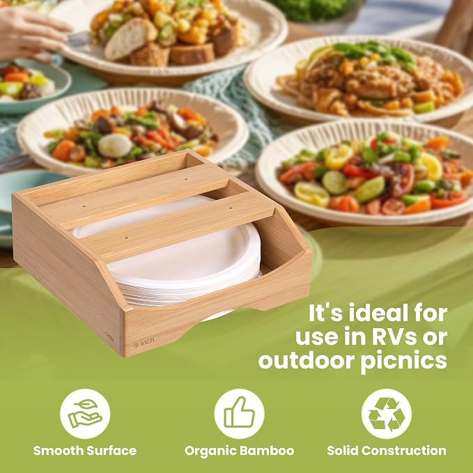 9-inch Paper Plate Dispenser Under Cabinet, Bamboo Paper Plate Holders - Image 7