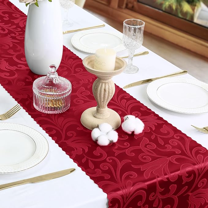 Red Satin Table Runner 12 x 108 Inch, 2 Pack | Bright Smooth Damask, Silky - Image 4