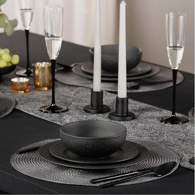 Black Dinnerware Sets, 18-Piece plates and bowls sets, Matte Marble | Premium - Image 5