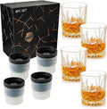 OLD BARREL Whiskey Glasses Set of 4 Glasses 4 Ice Molds, 10oz Bourbon Gift by OLD+BARREL+BAR+SUPPLIES