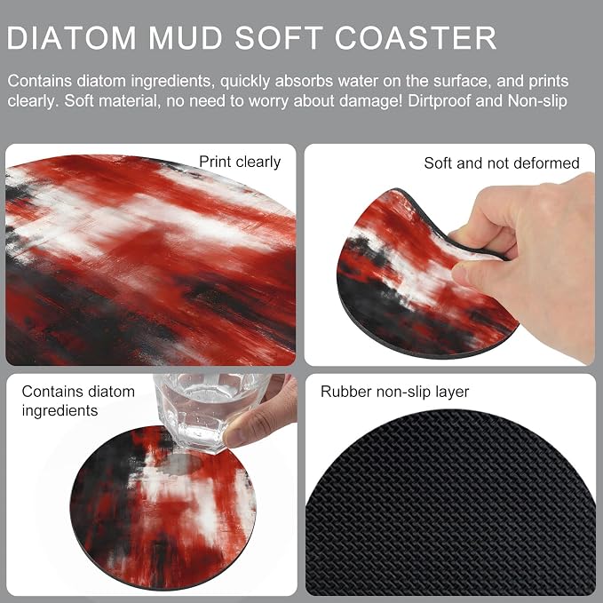 Retro Black Red Coasters Set of 4, Absorbent Coasters - Image 9