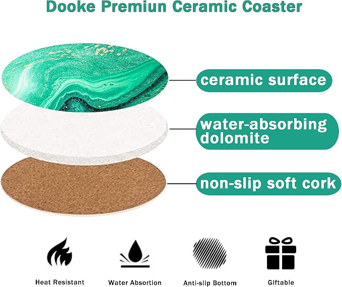 Dooke Coasters for Drinks, Round Absorbent Ceramic Stone Coasters Set of 6 - Image 5