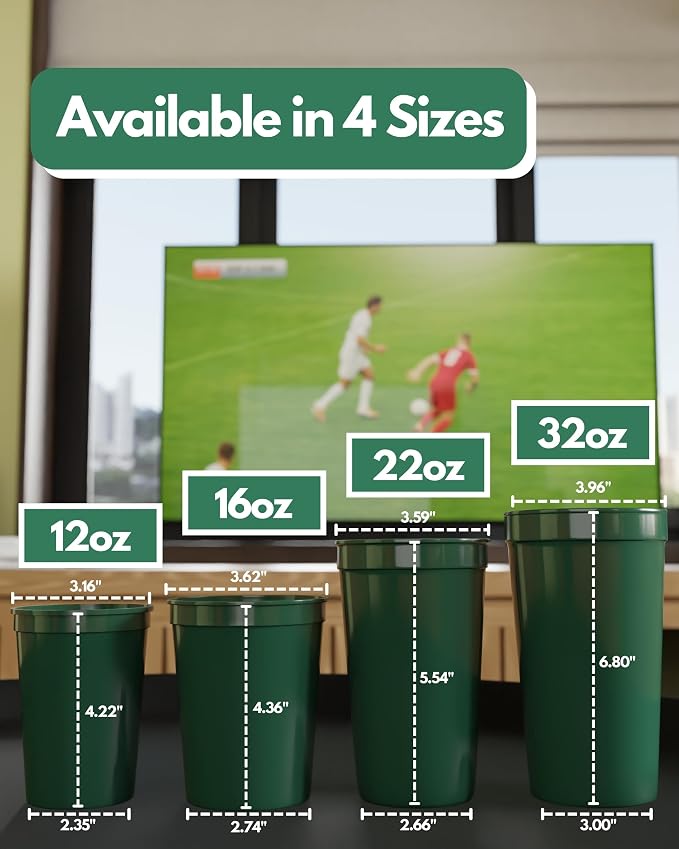PartyPrints 10 Pack Small 10 to 12 oz Kelly Green Reusable Blank Plastic Cups - Image 5