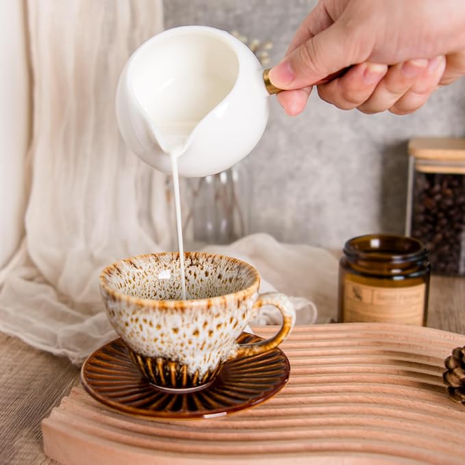 2 oz Espresso Cups and Saucers Set of 2, Ceramic Tea Cup - Image 5