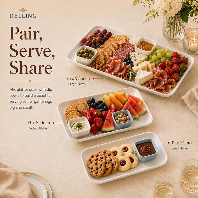DELLING Large Serving Platter Set of 3, 16/14/12 Inch Porcelain Serving Trays - Image 6