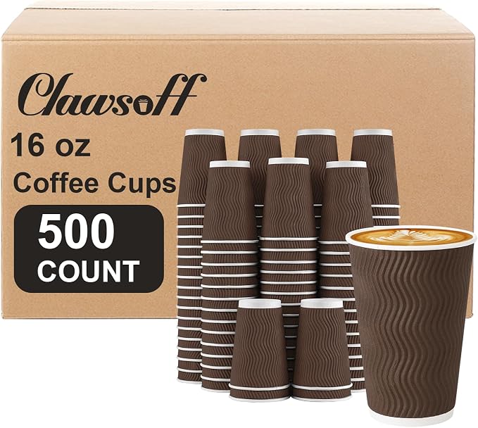 Clawsoff 500 Pack 16oz Insulated Disposable Paper Coffee Cups Brown | Thick by BuyNow