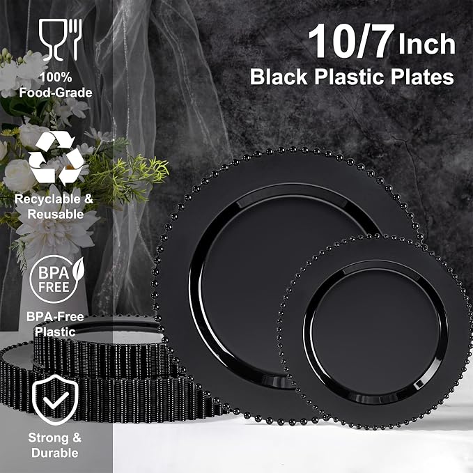 U-QE 60PCS Black Plastic Plates - Image 2