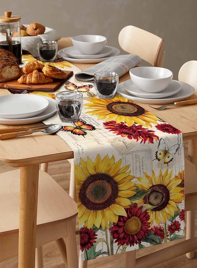 Sunflower Farmhouse Table Runners 60 Inches Long, Spring Summer Retro Table - Image 3
