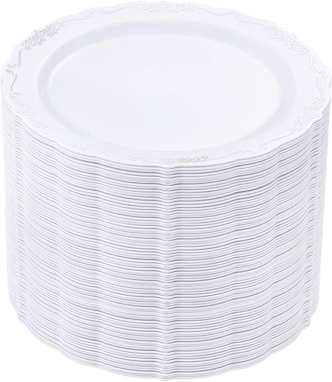 DaYammi 60PCS White and Silver Plastic Plates, Heavy Duty White and Silver by DaYammiwillaccompanyyou