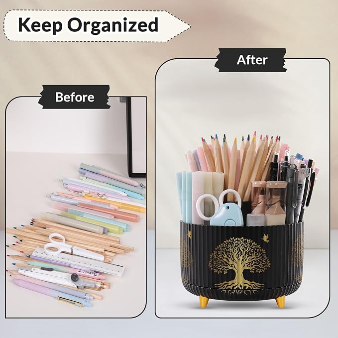 SKYDUE 360 Degree Rotating Desk Organizer, Dual-Purpose Pencil Pen Holder - Image 4