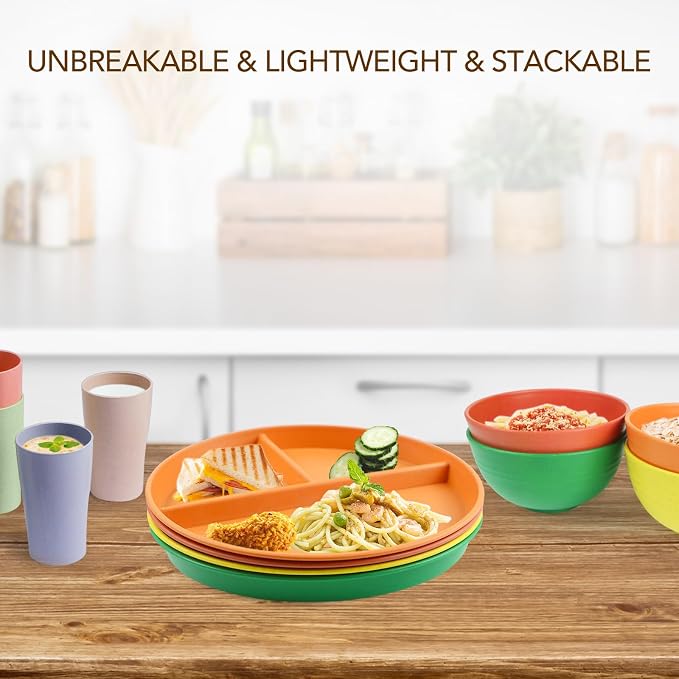 9 Inch 4PCS Unbreakable Portion Control Plates, Divided Plates - Image 5